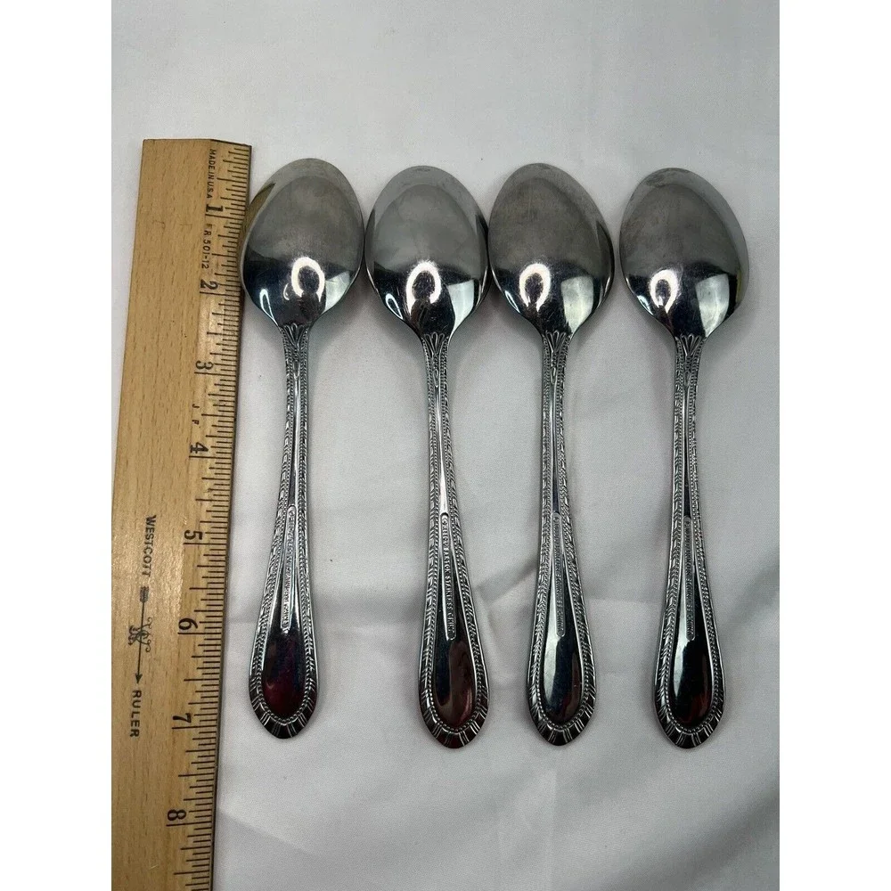 4 Reed & Barton ROYAL BRITANNIA Stainless Glossy Soup Spoon Vintage Flatware‎